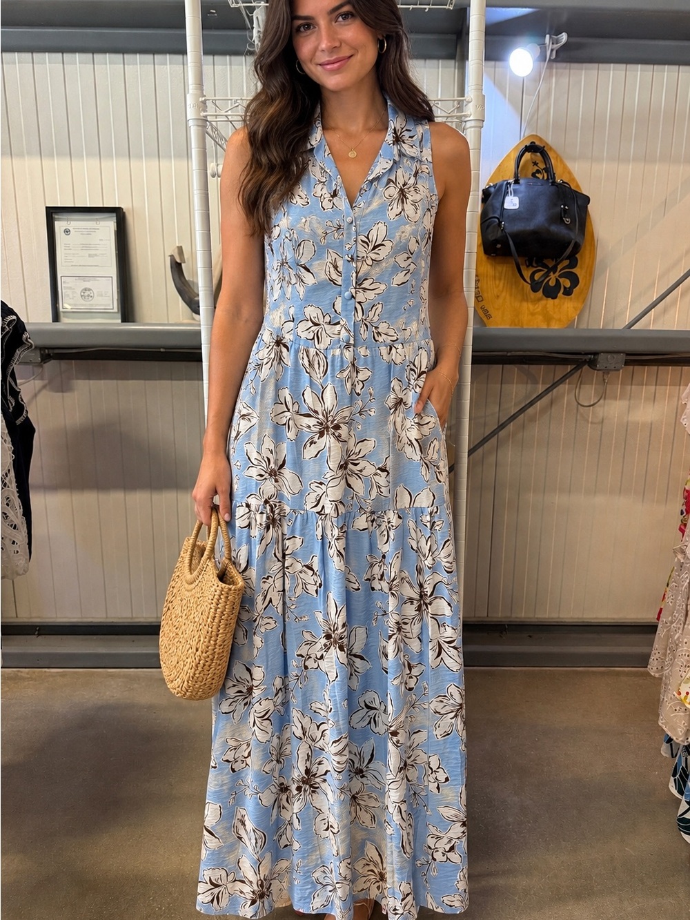 Calypso Floral Maxi Dress in Blue & White